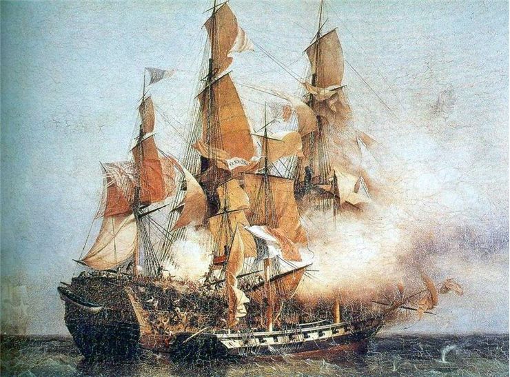 Picture Of HMS Kent Battling A Privateer Vessel Commanded By Robert Surcouf